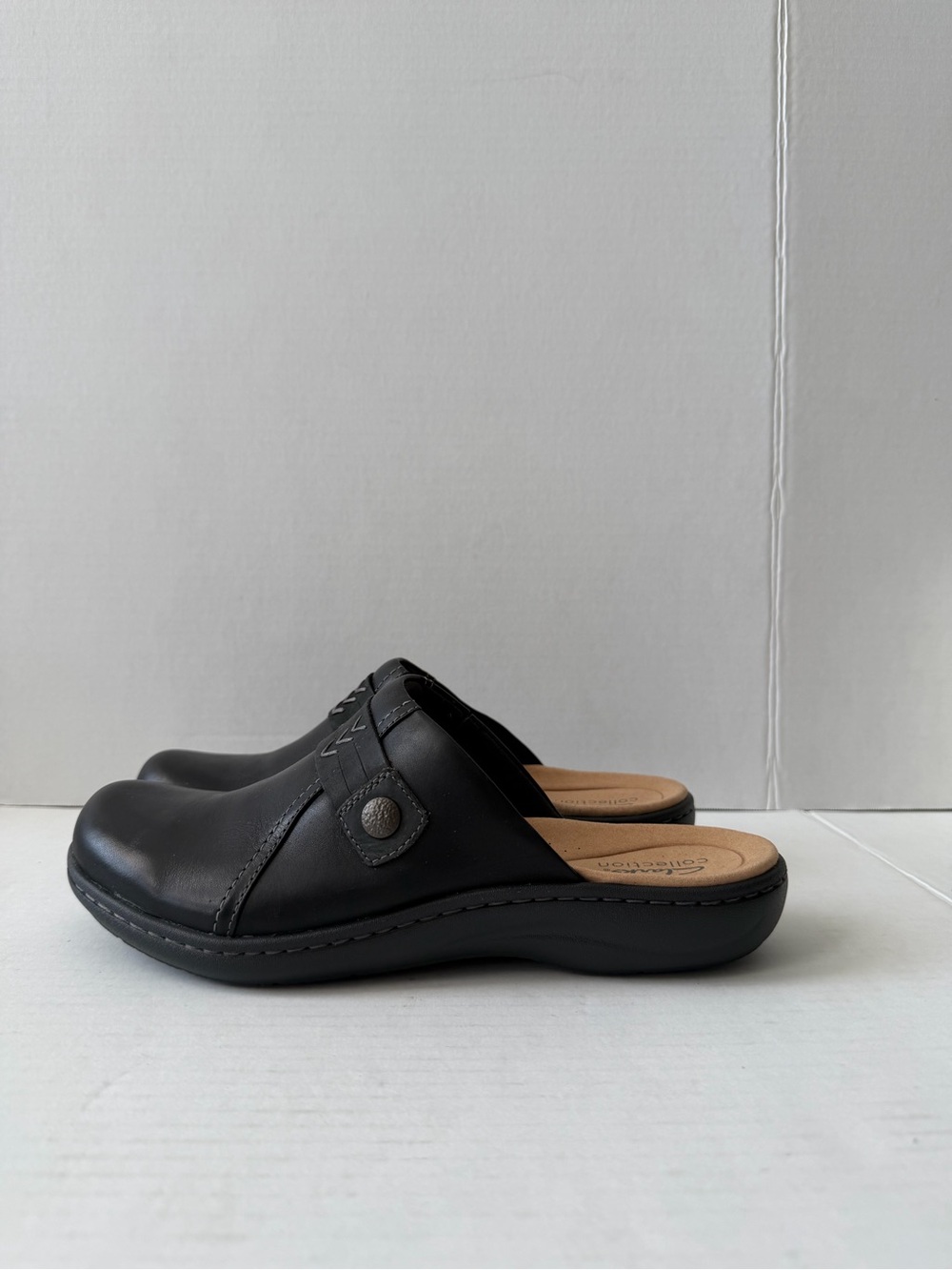 Clarks Black Leather Slip-On Clog